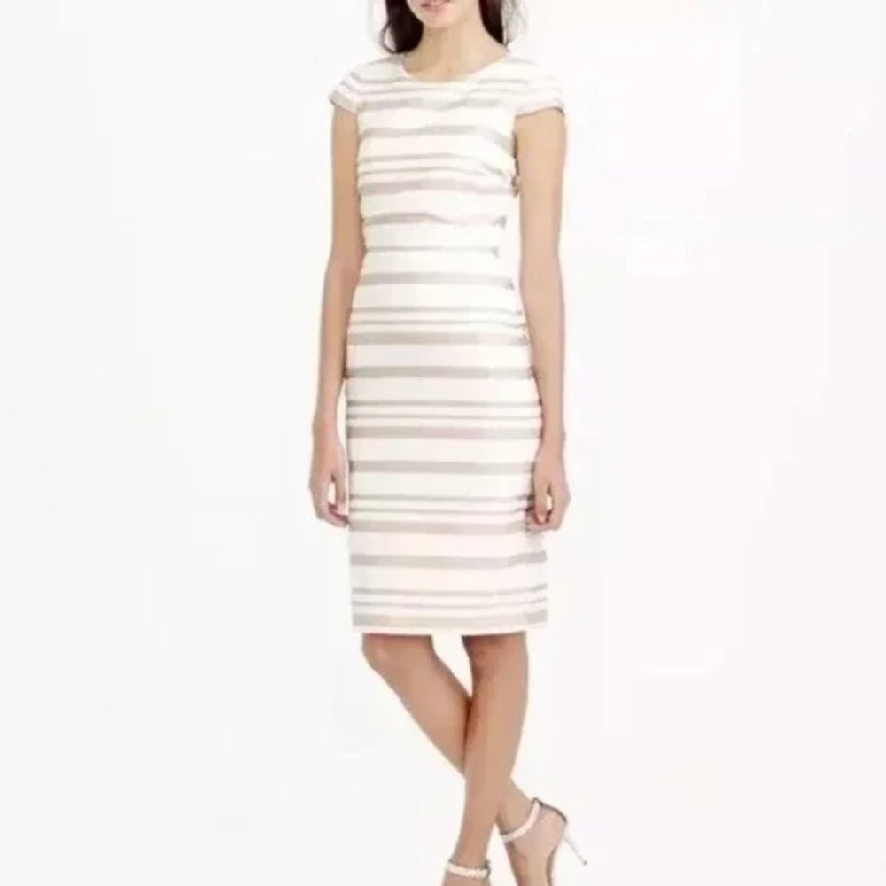 J Crew Double Stripe Cap Sleeve Sheath Dress - Pink Ivory - size 6